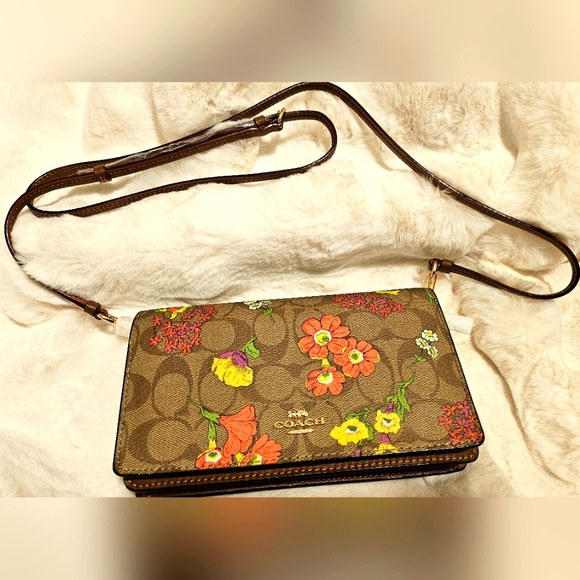 Coach boxed long zip around wallet with floral print and card case w/ signature